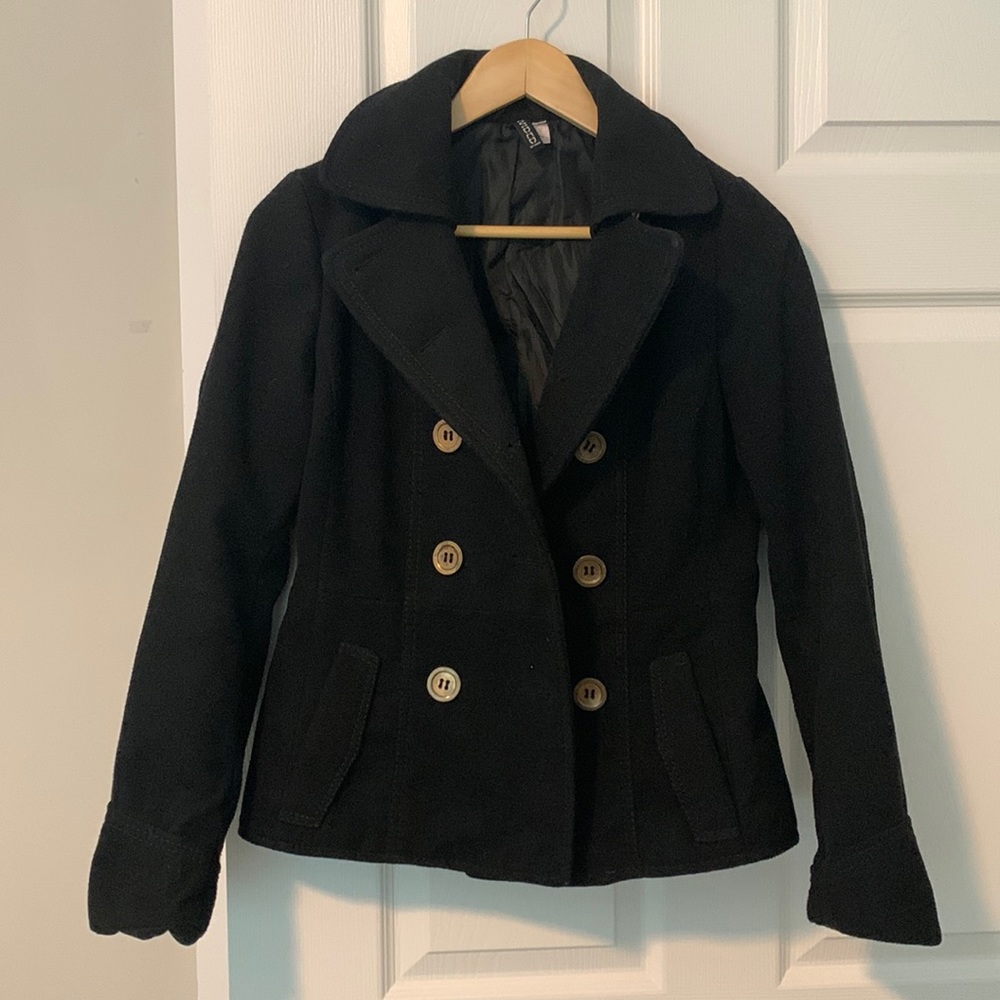 Black short peacoat, size S